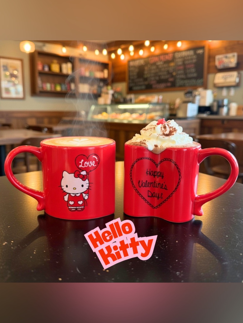 Hello Kitty Valentine’s Day Heart Ceramic Mugs Love & Balloons Set‎ of 2